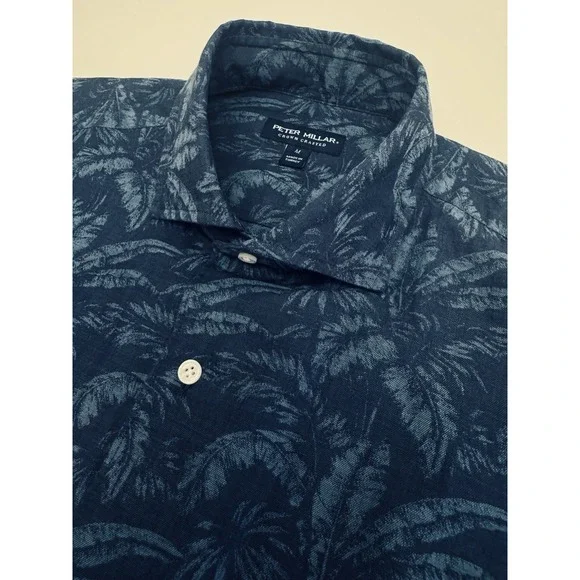 NWT Peter Millar MARIUS Crown Crafted S/S Casual Sport Shirt IND Blue LARGE $200 - Picture 3 of 12